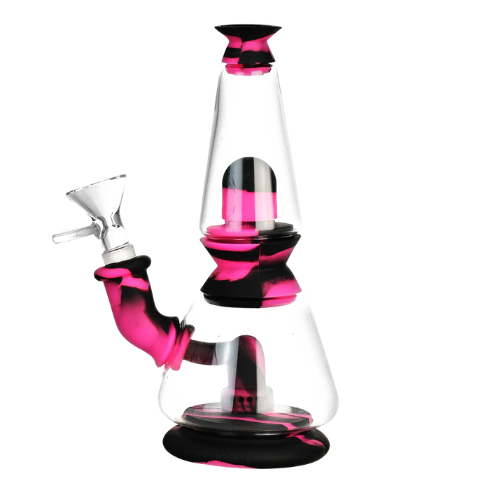 Front view of the Silicone Dual Chamber Modular Glass Bong, showcasing its dual-chamber design and clear glass construction.