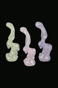 Front view of the Slime Glass Bubbler, a translucent, green glass piece with a rounded base and elongated neck.