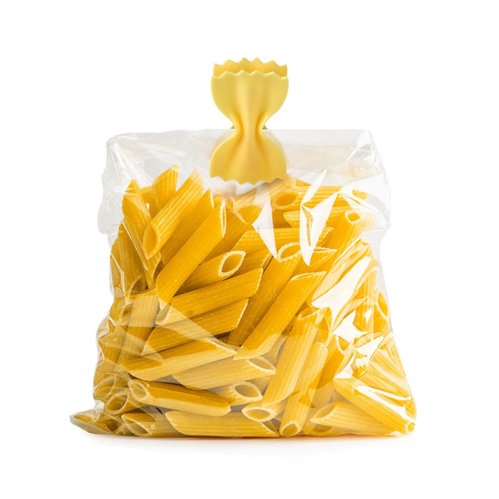 A bag clip that looks like a farfalle noodle