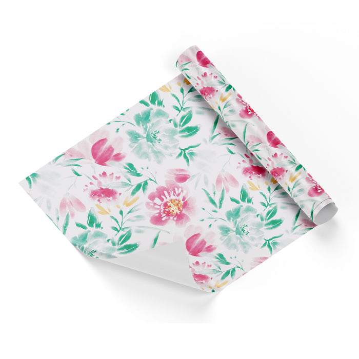 Spring Flowers White Base Wrapping Paper