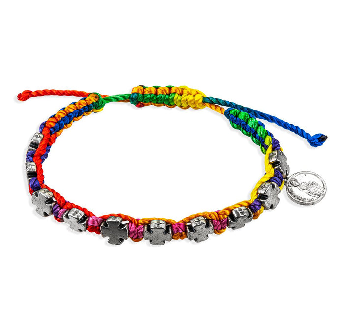 St Dymphna Cross Shaped Bead Cord Rosary Bracelet