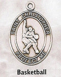 Sterling St. Christopher Basketball Sports Medal with 24" Stainless Chain
