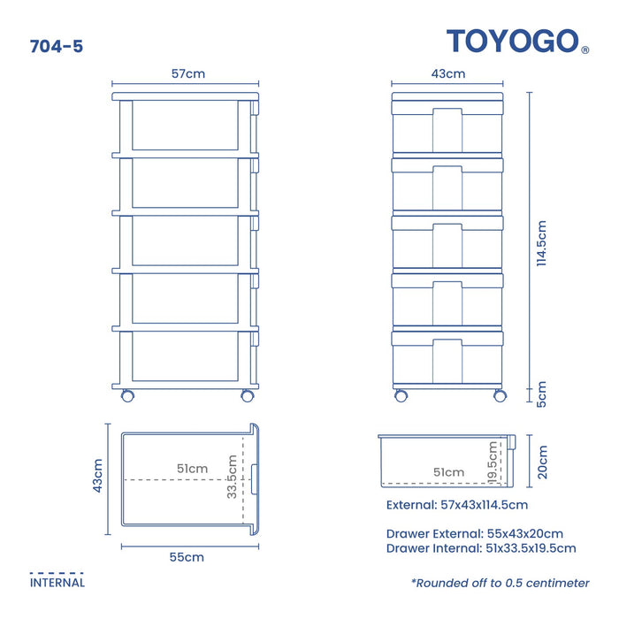 TENSU XL 5 TIER CABINET W WHEELS (704-5)