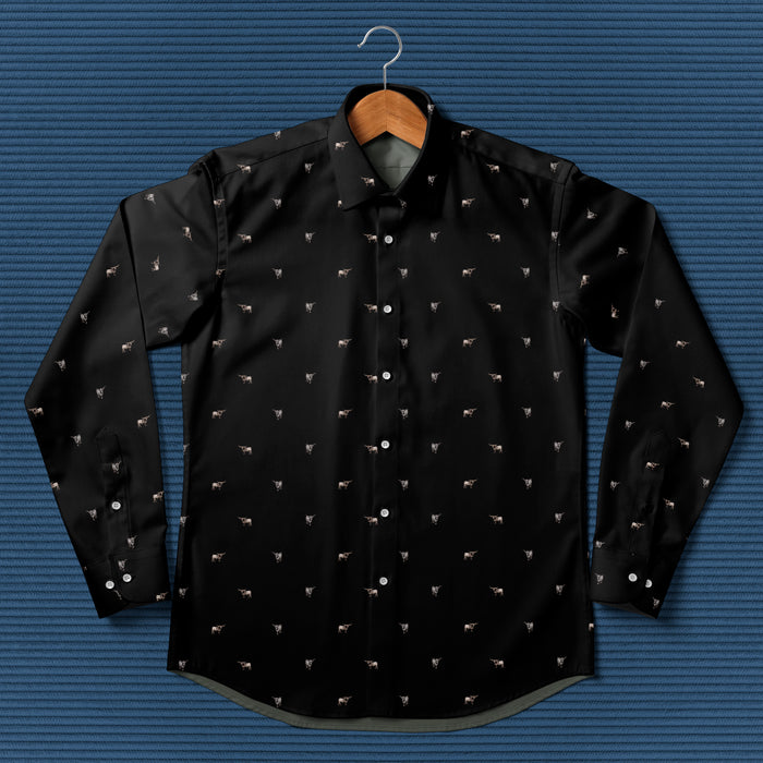 Texas Longhorn Cattle pattern - Men's Casual Long Sleeve Shirt - myfunfarm