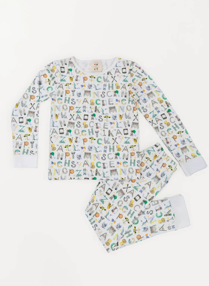 TIMO +VIOLET Two Piece Pajamas-NYC Alphabet Soup