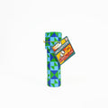 The Toysmith Small Kaleidoscope by Toysmith is a colorful, pocket-sized toy with blue and green geometric patterns, standing upright on a white background. A KALEIDOSCOPE tag with vintage graphics makes it a unique party favor.