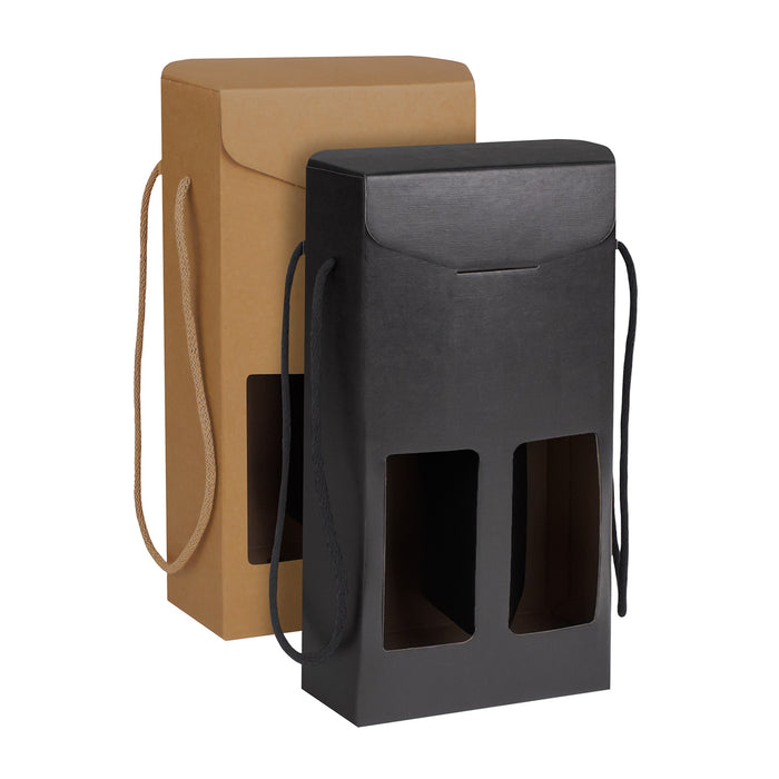 TWO BOTTLE HEXAGON BOX WITH ROPE HANDLE