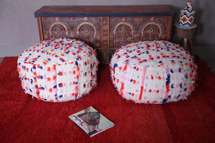 Two moroccan berber kilim round pouf - Moroccan kilim pouf