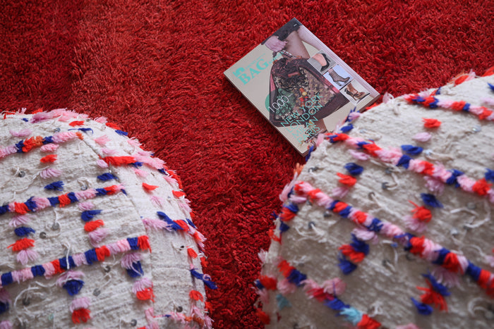 Two moroccan berber kilim round pouf - Moroccan kilim pouf