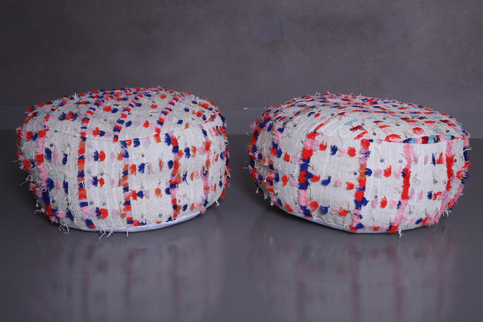 Two moroccan berber kilim round pouf - Moroccan kilim pouf