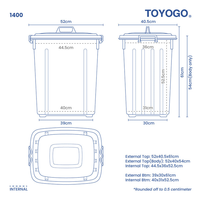 UTILITY STORAGE BIN W COVER 85L (1400)
