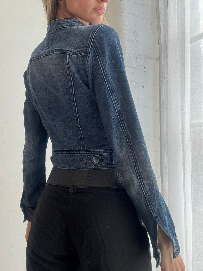 Vintage y2k Diesel cropped fitted denim biker jacket - Size XS