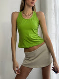 Vintage Y2K lime green fitted tank top - Size S