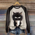 Women Sweatshirt O-Neck Tops Funny Cute Cat Art Print - myfunfarm