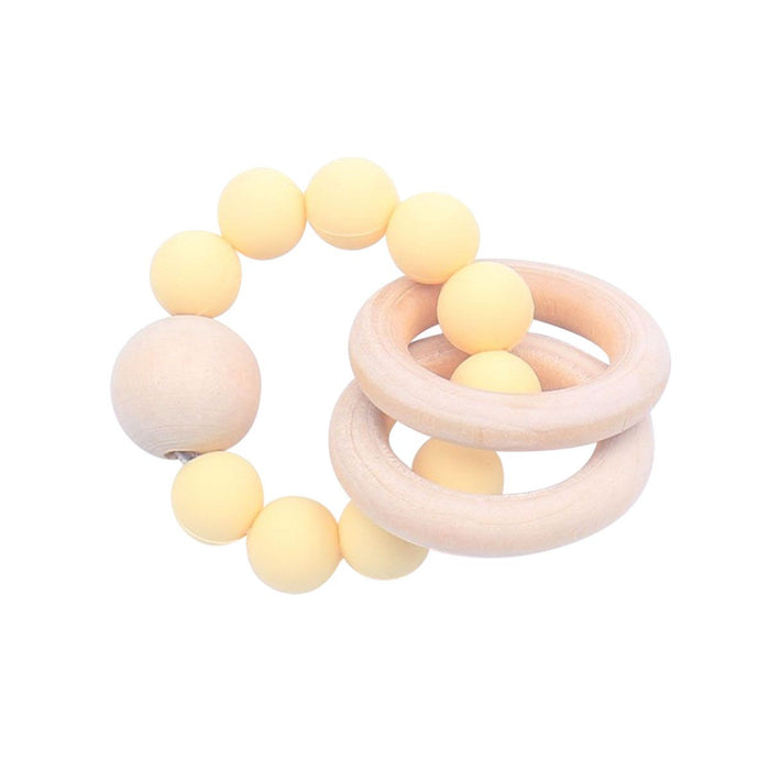 Wooden Ring and Silicone Beads Teether, Light Yellow